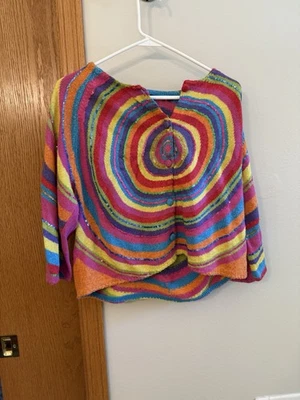 Cárdigan Suéter Vintage Michael Simon Brillante Psicodélico Arco Iris Remolino Lentejuelas Foto 1 de 3