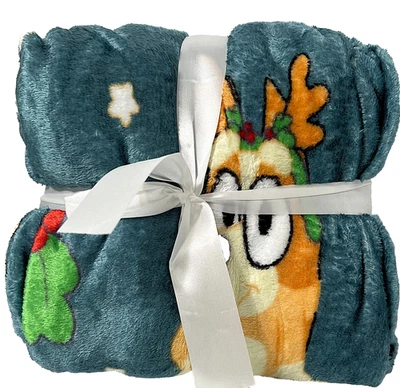 BLUEY Soft Christmas Travel Blanket Throw 40”X 50” Bluey and Bingo with Antlers - Image 1 of 3