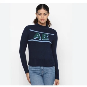 American Eagle Mock Neck Logo Sweater Navy Size XS - Picture 1 of 6