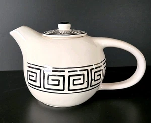 Vintage Porcelain Teapot MCM Retro Sleek Atomic EVANDALE Black & White HEAVY  - Picture 1 of 20
