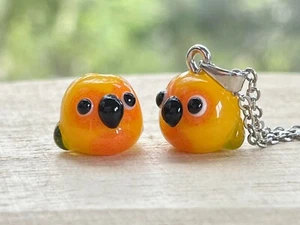 Sun Conure Glass Bead Necklace Handmade Lampwork Parrot Jewelry Bird Mom Gift - Picture 1 of 4
