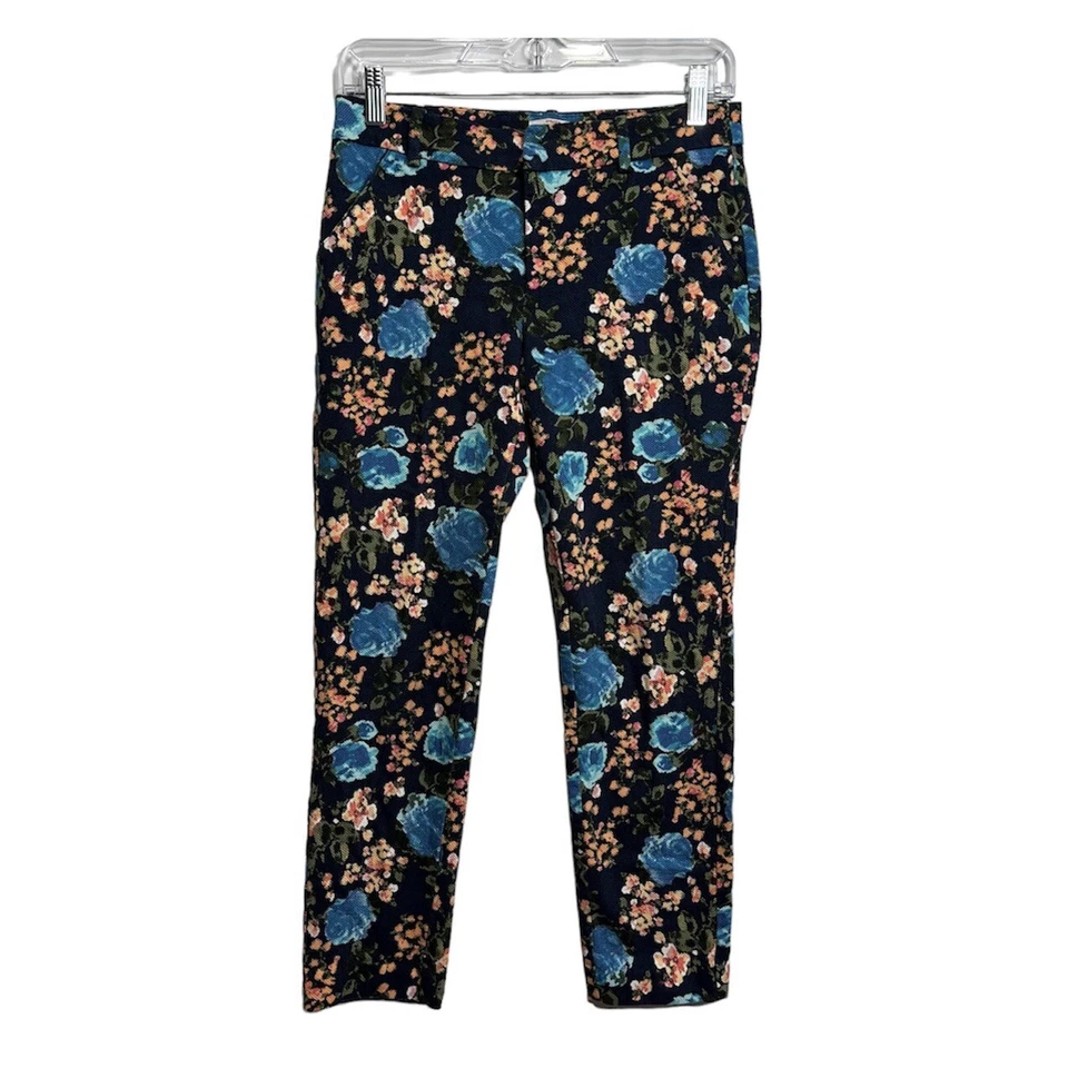 Calça Merona Feminina Tamanho 2 Cropped Skinny Clássica Cintura Média Floral Elástica Azul - Imagem 1 de 4