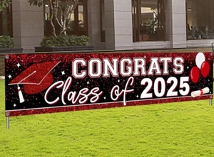 Large Congrats Class of 2025 Banner Red Backdrop Graduation 2025 Yard Sign for G - Picture 1 of 7