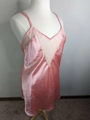Camisón vintage años 80 BONITO RUBOR ROSA SATINADO CHEMISE GRANDE 14/16 D3S Foto 1 de 3