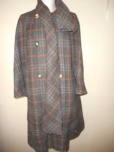 AQUASAUTUM Womens Tweed Wool Trench Over Coat W/Scarf Size 12/14 Medium Brown - Picture 1 of 12
