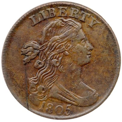 1805 S-267 R-1 ANACS EF 45 Draped Bust Large Cent Coin 1c - Image 1 of 3