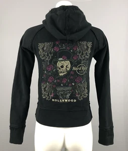 Hard Rock Cafe Hollywood Skull RossesY2K Full Zip Hoodie SZ M Black Distressed - Picture 1 of 7