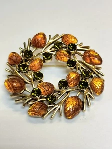 Hermoso Broche Redondo Estilo Vintage Pin Pino Color Ámbar Cabujones 1016 - Imagen 1 de 5