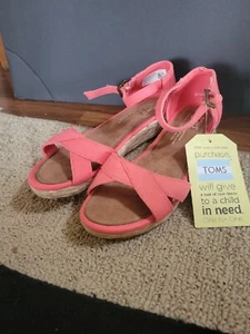Toms Youth Harper Coral Cotton Twill Espadrille Shoes Size 3.5 - Picture 1 of 11