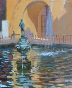 ORIGINAL MICHAEL RICHARDSON OIL "Statue of Mercury, Alcazar, Seville" PAINTING - Picture 1 of 1