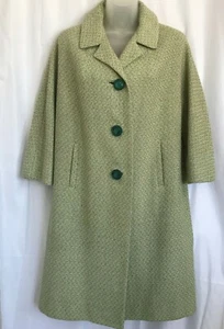 Vtg Higbee's Womens Wool Tweed Long Overcoat Green Coat Small ? USA Grandmacore - Picture 1 of 12
