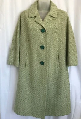 Vtg Higbee's Womens Wool Tweed Long Overcoat Green Coat Small ? USA Grandmacore - Image 1 of 4