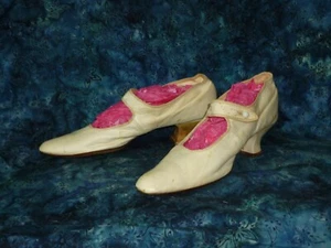 Antique Edwardian Wedding Shoes Wedding Slippers-1910 1920s-Womans White Leather - Picture 1 of 10