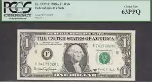 $1 1988-A FRN, Fr. 1916-G Web Press Note F-L 1/1 PCGS Ch New 63PPQ - Picture 1 of 1