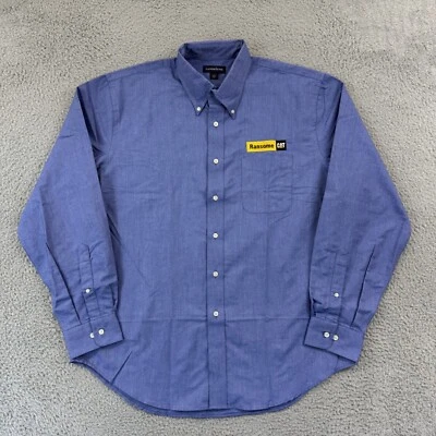 Camisa Lands End Para Hombres Grande Azul CAT Oruga Manga Larga Botón Trabajo Informal Foto 1 de 4