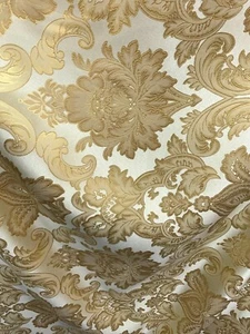 GOLD Damask Brocade Upholstery Drapery Fabric (110 in.) Sold By The Yard - Picture 1 of 5