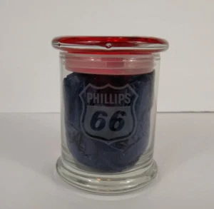 Phillips 66 Etched Clear Glass Canister or Jar 4" x 3" Red Lid Oil & Gas Logo - Picture 1 of 12
