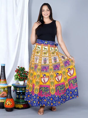 Indian Skirt Wrap Around Rapron Printed Cotton Long Skirt Women Ethnic Dress - Image 1 of 4