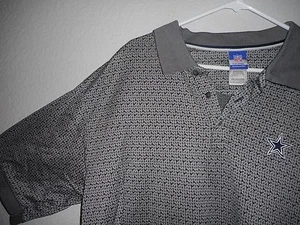 Dallas Cowboys 2XL NFL Reebok Polo Shirt XXL Logo Gray Blue Pattern Short Sleeve - Picture 1 of 10