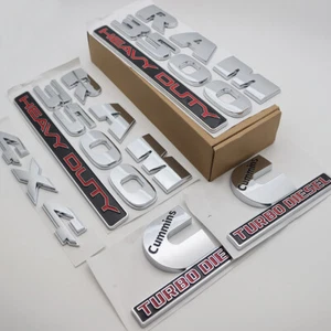 For RAM 3500 Heavy Duty Emblems Set Cummins Turbo Diesel 4X4  Badges Chrome Red - Picture 1 of 11