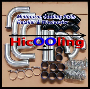 3" INCH 76mm UNIVERSAL ALUMINUM INTERCOOLER TURBO PIPE PIPING KIT BLACK HOSE - Picture 1 of 2
