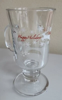 Happy Holidays Reindeer Snowflake Irish Coffee/Hot Chocolate Glass Mug Christmas Foto 1 de 3