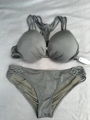 NWT Victorias Secret Bikini~Black Fabulous Macrame Racerback~Cheeky Bottom~34D/M - Image 1 of 4