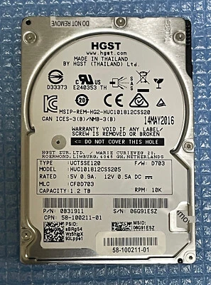 HGST SAS 1.2TB Hard Drive 2.5" 10k 12G SAS HGST Enterprise HUC101812CSS205 10day - Image 1 of 3