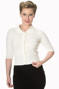 Off White Retro Rockabilly Vintage 50er Jahre Peter Pan Kragen Strickjacke VERBOTENE Kleidung - Bild 1 von 4