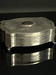 Antike Schmuckschatulle Silberdose Deckeldose in 800er Silber mit Blutstein 19Jh - Bild 1 von 17