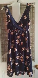 PatPat Size S Uk 10 Ditsy Tea Dress Navy Floral Midi Faux Wrap Front, Pretty - Picture 1 of 8