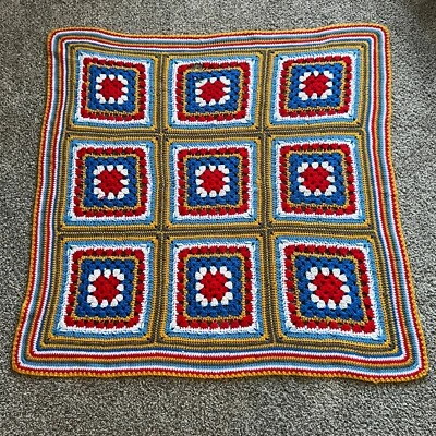 Vintage Handmade Crochet Afghan Granny Square Throw Blanket 4" x 4" - Image 1 of 4