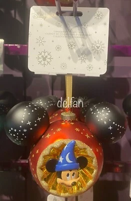 2024 Disney Sorcerer Mickey Mouse Icon Sunburst Glass Christmas Ornament NEW - Image 1 of 2
