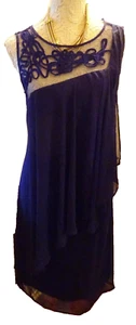 SHEEGO PURPLE CHIFFON SLEEVELESS SWING LINED DRESS+OVERLAY & MESH TOP SZ 16 BNWT - Picture 1 of 5