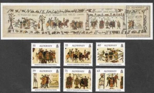 ALDERNEY BAYEUX TAPESTRY SET & MIN SHEET MNH ART - Picture 1 of 1