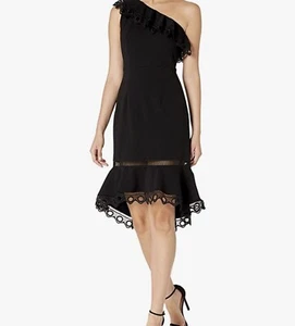 Nanette Lepore NWT Women’s Size 2 One Shoulder Knit Dress High Low Flounce Hem - Picture 1 of 10