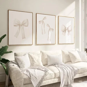 Bow Wall Art Coquette Room Canvas Decor Beige Bow Poster Preppy Wall Deocr Aesth - Picture 1 of 7