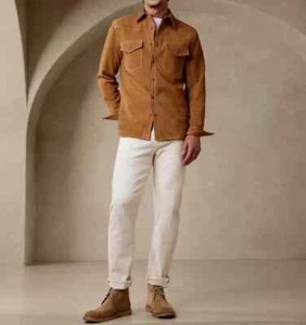 Fashionable Men's Brown Genuine Soft Suede Leather Shirt Handmade New Casual - Picture 1 of 6