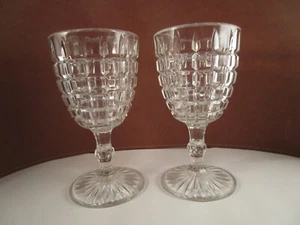 Coppia di calici acqua vintage EAPG blocco waffle vetro trasparente - Foto 1 di 8