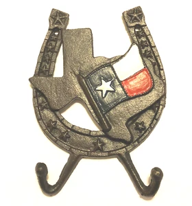 Texas Flag Horsehoe Hook Plaque Wall Decor Brown Cast Iron New 7 3/4x5 1/2inches - Picture 1 of 3