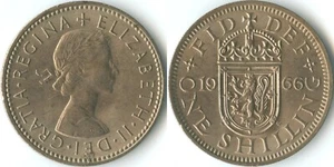 United Kingdom 1966 One Shilling Scottish Shield KM#905 Cu-Ni Queen Elizabeth II - Picture 1 of 3