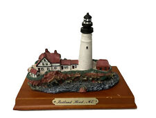 Portland Head ME Ceramic Lighthouse Sculpture Wood Base Aprox.  6 X 3.5 X 5”