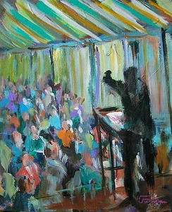 SUPERB LEON GOODMAN ORIGINAL THE ORATOR OIL ON CANVAS SPEECH PAINTING - Picture 1 of 1