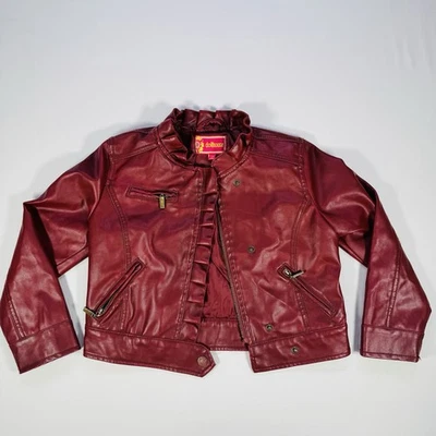 Dollhouse Girls Faux Leather Jacket Red Ruffle Moto Style Size 6X - Image 1 of 4