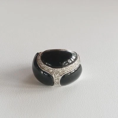 Anillo de cóctel talla 7,25 plateado circonita cúbica y anillo esmaltado impresionante por CAPACCI NUEVO SIN ETIQUETAS Foto 1 de 4