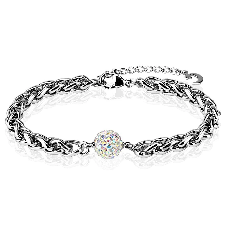 Bracelet acier boule cristaux aurore boréale - Immagine 1 di 1