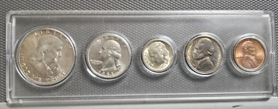 Juego de monedas (5) de plata Franklin 1953 de prueba de acuñación de Estados Unidos - medio dólar cuarto de centavo Foto 1 de 2