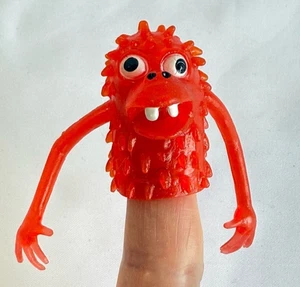 Jiggly Funny Monster Finger Puppet Red Orange Goofy Halloween Toy Googly Eyes - Picture 1 of 8