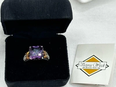 Anillo Victoria Wieck Amatista Vermeil Esterlina y Oro con Caja Talla 9 Beverly Hills Foto 1 de 4