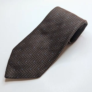 Barney's New York Brown and Blue Geometric Patterned 100% Silk Tie - Picture 1 of 2